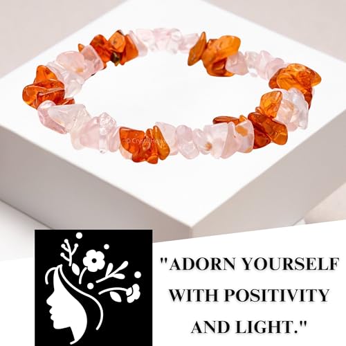 Image of Certified Rose Quartz - Carnelian Bracelet for Women Men with Healing Crystal and Reiki Stone - Beautiful Gemstone Beaded Bracelet for Balance, Harmony & Positive Energy (Chips Stone Beads)