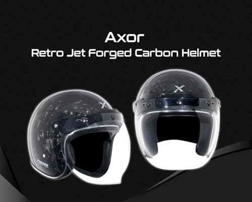 Image of Axor Retro Jet Forged Carbon ISI ECE and DOT Certified, Lightweight Open Face Helmet for Men and Women with Pinlock Fitted Clear Visor and Advanced Ventilation-Black-M