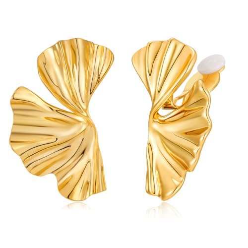 Image of WOWORAMA Chunky Clip On Earrings for Women Vintage Flower Statement Earrings Large Floral Clips Dangle Earring Trendy Non Pierced Jewelry Gold /Silver