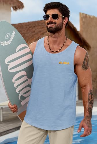 Image of VOGSTART Mens Graphic Muscle Tank Top Beach Slub Cotton Sleeveless Shirts | Design, Print, Casual, Summer, Vacation, Holiday, Surf, Hawaiian, Workout, Vintage, Tropical