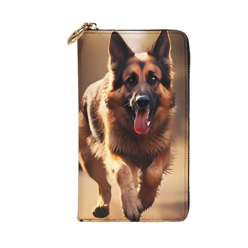 Running German Shepherd Dog Prints Leather Long Clutch Wallet for Fashionable Girls and Women - Durable, Stylish, and Functional, Black, One Size2