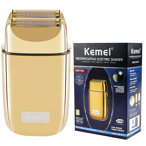 Kemei Double rasoir électrique sans fil en métal pour homme - Rechargeable de type C pour rasage humide/sec