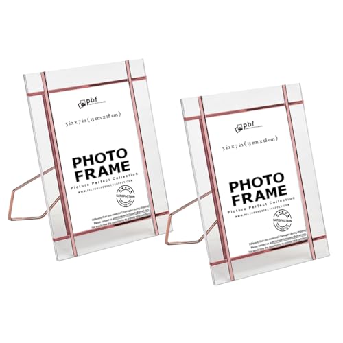 pbf PHOTO BOOTH FRAMES 5x7 Acrylic Picture Frame Clear Acrylic Display Stand Modern Minimalist Style Tabletop Easel Mount 7x5 (2 Rose Gold - 5x7)
