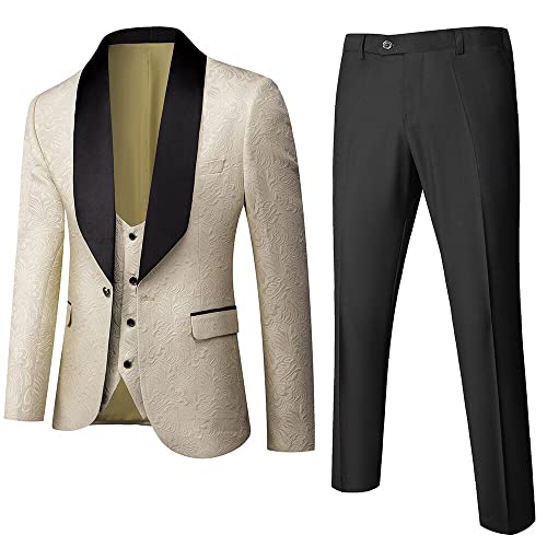 Men's Banquet Feather Embossing Designer Suit: Blazer, Jacket, Pants & Vest - Three-Piece Set3