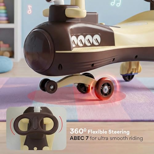 Image of Baybee Diver Baby Swing Cars for Kids | Indoor Wiggle Push Baby car with Floor Lights | Twister Ride on Kids Car with RGB Lights, Music & Backrest | Magic Car for Kid 2 to 5 Years (Brown)