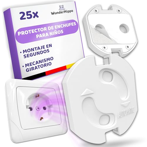 WunderHippo 25x Protector de Enchufes para Bebés – Tapas de Seguridad Infantil para Enchufes – Protectores de Enchufes con Giro – Protección para Bebés en el Hogar – Seguridad en Casa