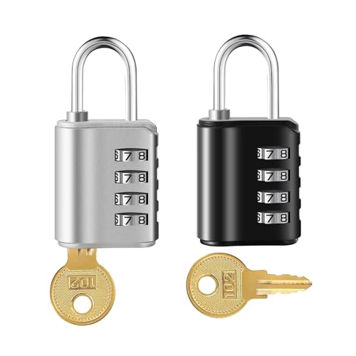 2-piece combination padlock, 4-digit password lock with key, 2 types of unlocking mode,resettable waterproof door lock, can be used for suitcase, toolbox, fence, garage, school, gymnasium locker locks