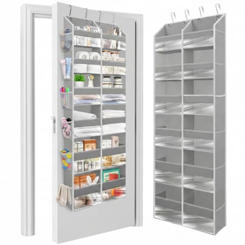 Image of HOMELUX THEORY UPGRADED 6 Tiers Over The Door Organizer Hanging - 100D EXTRA THICK & 50lbs HUGE CAPACITY, 12 Side Mesh Pockets Over The Door Shoe Organizer, Hanging Closet Organizer (Light Gray, XL)
