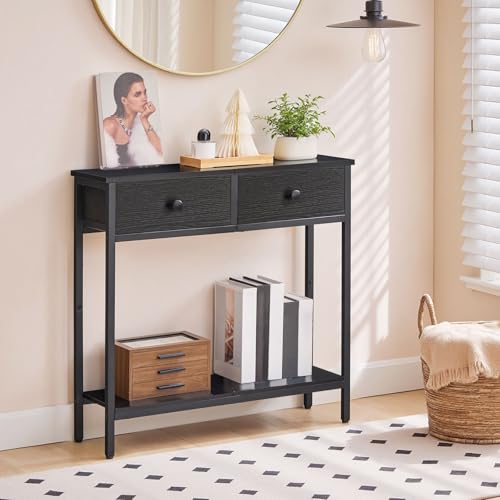 Image of HOOBRO 29.5 inch Narrow Console Table with 2 Fabric Drawers, Small Entryway Table with 2-Tier Storage Shelves, Sofa Table, Behind Couch Table, for Living Room, Hallway, Black BB71XG01