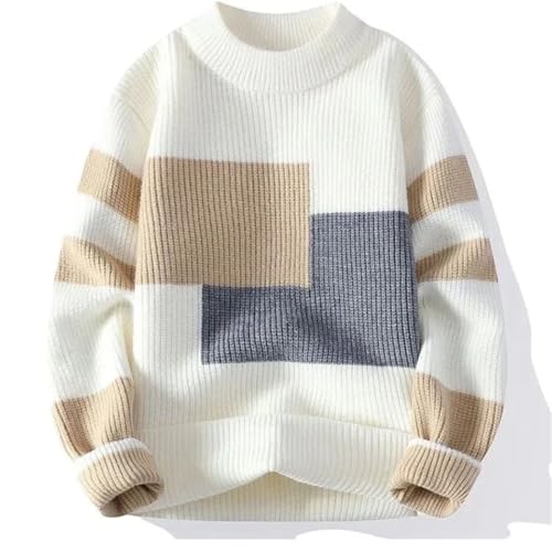 Men's Contrast Color Patchwork Sweater Winter Thicken Stand Pullover Youth Fashion Knit Top3