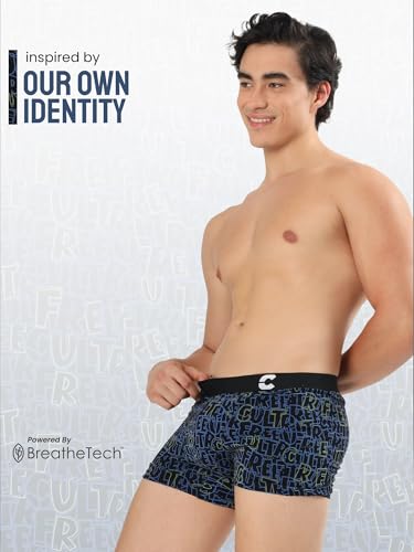 Image of Freecultr Men's Cotton Stretch Printed Trunks | Soft Breathable Innerwear with Stylish Logo Waistband | Comfort Fit Trunks for Everyday Wear
