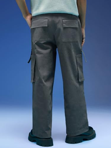 Image of Veirdo Baggy Fit with Button Closure Solid Lycra Woven Cargo Pants for Men (Colors: Beige, Black, Brown, Grey, Navy & Olive)