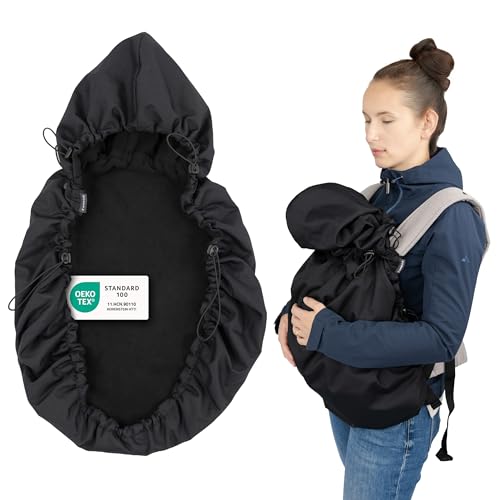 Zamboo Cape Porte Bebe – Protection Froid et Vent en Polaire – Compatible par ex. Infantino, Momcozy Porte Bébé Ventral – Certifiée Oeko-Tex, Noir