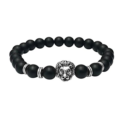 Molyveva Lava Stone Bracelet Stretch Beads, Lion King Healing Jewelry for Men Women, Lucky Charm Essential Oil Diffuser (A)