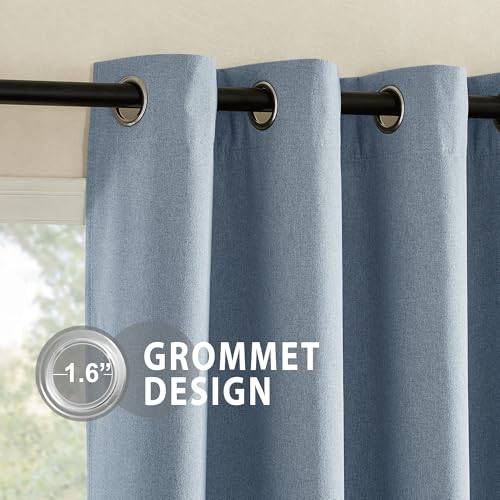 Image of NICETOWN Stone Blue Full Shade Faux Linen Curtain Panels 84 inch Long, Pair of Energy Smart & Noise Blocking Out Blackout Drapes for Guest Room Window, Thermal Insulated Lined Window Dressing (52 inch)
