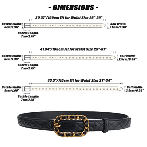 Women Fashion Quilted Belt for Dresses Jeans Pants Designer Genuine Leather Ladies Belts with Braided Chain Buckle3