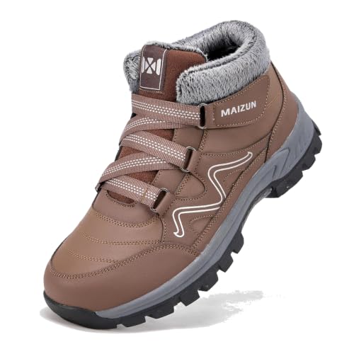 Image of Moodeng Mens Winter Boots Casual Lightweight Snow Boots Warm Fur Lined Hiking Boots Water-Resistant Comfortable Ankle shoes Outdoor Walking