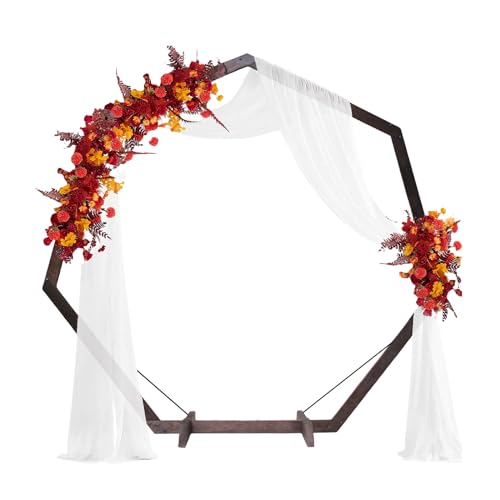 THORISE 7FT Wedding Arch, Heptagonal Wood Arch for Wedding Ceremony, Arbor Backdrop Stand for Garden Parties, Indoor, Outdoor, Wooden Arbor Rustic Farmhouse Theme