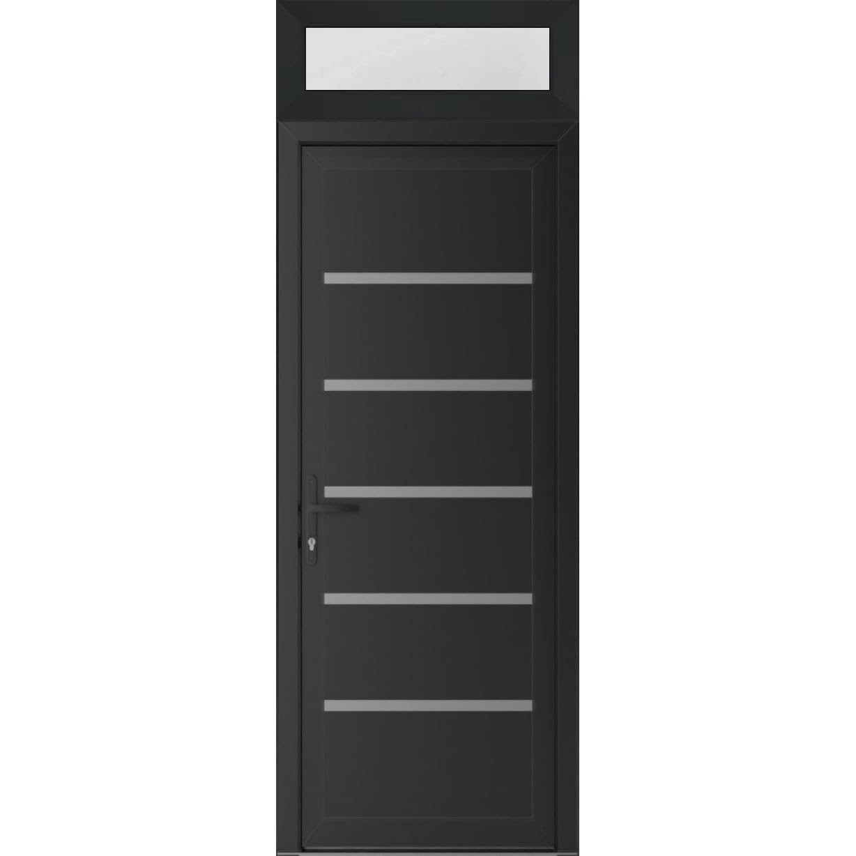VDOMDOORS Front Exterior Door Prehung 30 x 80 inches | Manux 8415 Matte Black | Entry Door with Frame | Metal Sidelite Transom | Transom 14" | Right Hand | Front Entry