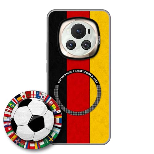 JGOYGYI Case for Honor Magic 6 with Magnetic Detachable Collapsible Grip Stand, Shockproof Silicone Bumper Cover, Germany Flag Football Design,Pattern 6