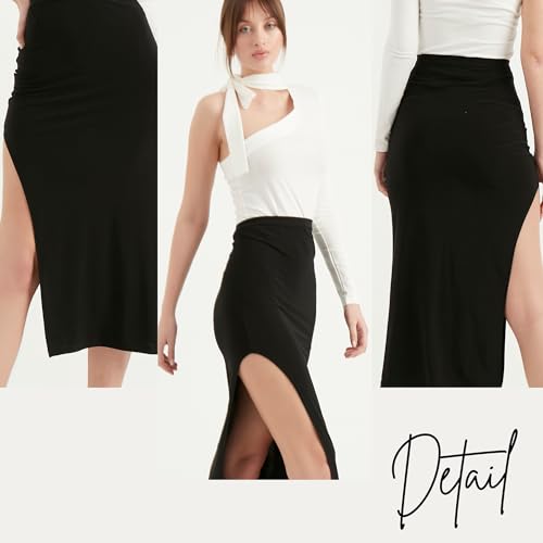 TUBANUR Midi Skirt for Women's | High Waist Zippered Side Slit Skirts | Casual Work Women Clothing4