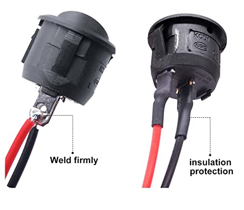 UMTMediaยฎ 5Pcs 12V Round Rocker Switches 20mm AC 6A/250V 10A/125V SPST 2 Pin 2 Position On/Off Toggle Car Boat Caravan On/Off - With 100mm Pre-soldered Wires KCD1 - Image 6