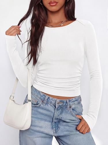 BTFBM Womens Long Sleeve T Shirts Spring Clothes 2026 Ribbed Slim Fit Boat Neck Casual Going Out Tops Workout Outfits(White, XX-Large) - image 7