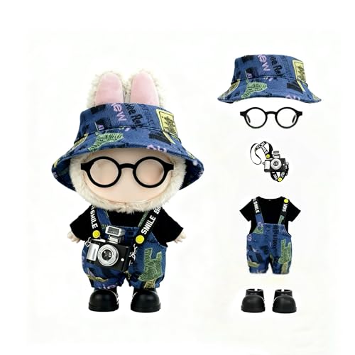 image for VVQUI 17cm Doll Clothes – 6-Piece Set, Hat + Overalls + Shirt + Came