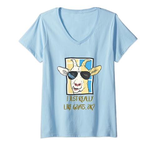 Funny Goat Sunglasses Gifts I Just Really Like Goats Ok V-Neck T-Shirt