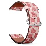 Planetar 20mm Leather Watch Band (Pink Pigs Happy Pattern) Vegan leather Replacement Smartwatch Strap
