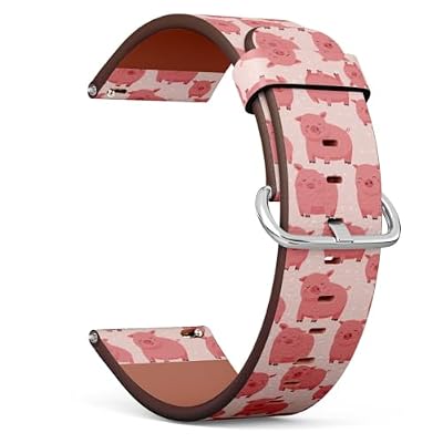 Planetar 20mm Leather Watch Band (Pink Pigs Happy Pattern) Vegan leather Replacement Smartwatch Strap
