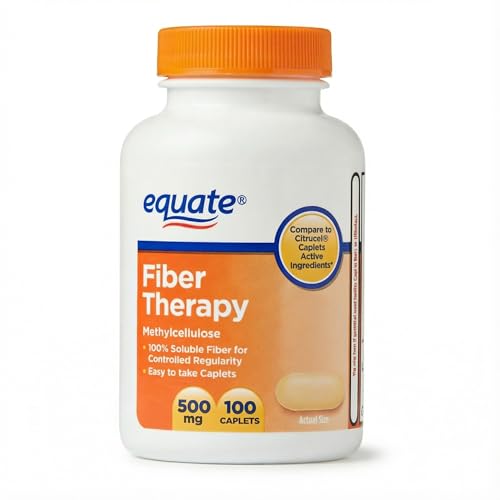 Fiber Supplement Tablets 500 mg, 100 Count Methylcellulose Caplets, Daily Fiber Supplement Pills for Women and Men