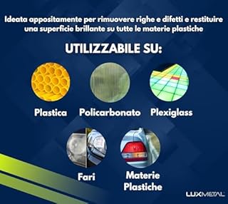 Lux Metal - Kit 3 Pasta Abrasiva Lucidante per Plastica 150 gr PL1-PL2-PL3 (Fine-S.Fine-Ultra Fine) Lucidare Plexiglass Trasparente Lucidatura Plastica Policarbonato Rimuovi Graffi Rinnova Fari Auto