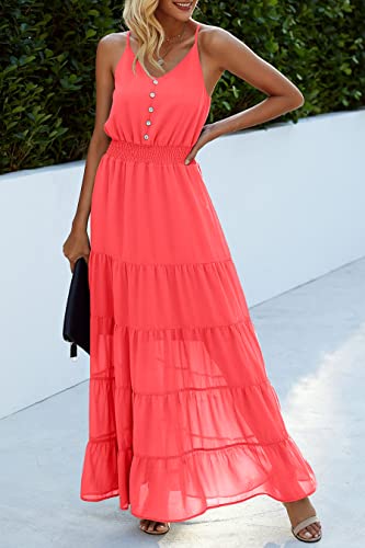Image of PRETTYGARDEN Women's 2026 Summer Maxi Dress Spaghetti Strap Sleeveless High Waist Beach Vacation Long Sundresses