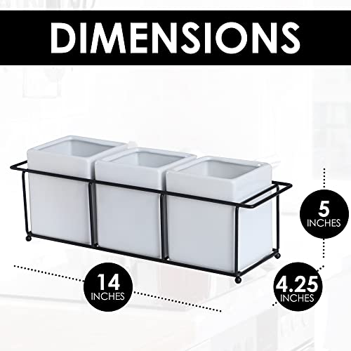 AMMPUG 3 Piece Ceramic Flatware Holder with Metal Rack, Porcelain Silverware Caddy, Silverware Cutlery, Perfect for Home, Kitchen & all gatherings with friends, family