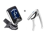 Andoer® 1* Afinador Digital Clip LCD para Guitarra Bass Violin + Capo/Cejilla para Guitarra de aleación de zinc Perno de Tire para Guitarra Eléctrica Acústicas(1 afinador + cejilla)