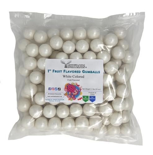 YANKEETRADERS White Fruit Flavored Gumballs 1", 2 Pounds Bulk - image 1