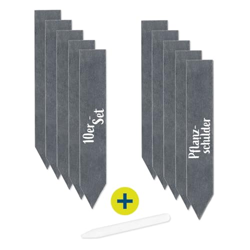 Hoberg Schiefer-Pflanzschilder 10er-Set – Robuste Schieferplatten für Garten, Kräuterbeet & Hochbeet | Wetterfest, langlebig & ideal für Gewächshaus | 15x2,5cm [schwarz]