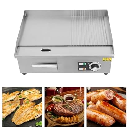 LUNICASHA Elektrisch Tischgrill Edelstahl, Kommerziell Elektrogrill 3000W, Elektrische Grillplatte 50-300 °C, Profi Elektrische Grillplatte, Links-Flach und Rechts-Konkav, 55x30cm – Bild 8