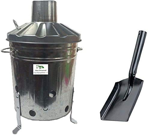 Srendi® Small Medium Large 15L 60L 90L Litre Metal Galvanised Garden Incinerator Fire Bin Burning Leaves Paper Wood Rubbish Dustbin Shovel and Poker Made in U. K. (15L INC+Shovel)