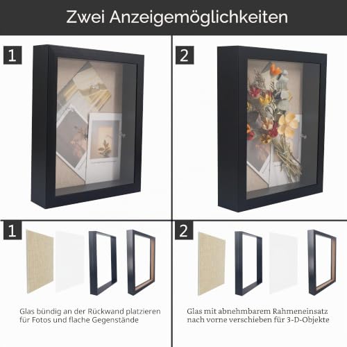 GraduatePro 3D bilderrahmen 23x28 zum befüllen schaukasten Wand für Schwarz Objektrahmen Hochzeit Box Deko Oder Schreibtisch – Ansicht 3