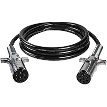 Tectran 7-Way Plug ARTICFLEXTM Standard Duty Straight Cable Assembly | Semi Truck Trailer Tractor Connector | 6/12 Conductor / 1/10 Gauge | Die-Cast Plugs w/Spring Guards | Black | 12 Length