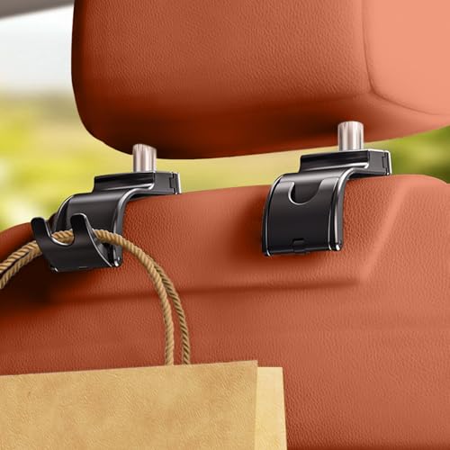 DICMKY 1 Pack Car Purse Hook & Headrest Hooks for Car Back Seat Organizer, Foldable 360° Rotation Backseat Car Organizers and Storage with Key, Bag, Garbage Bag Hanging, Car Accessories for Women Men