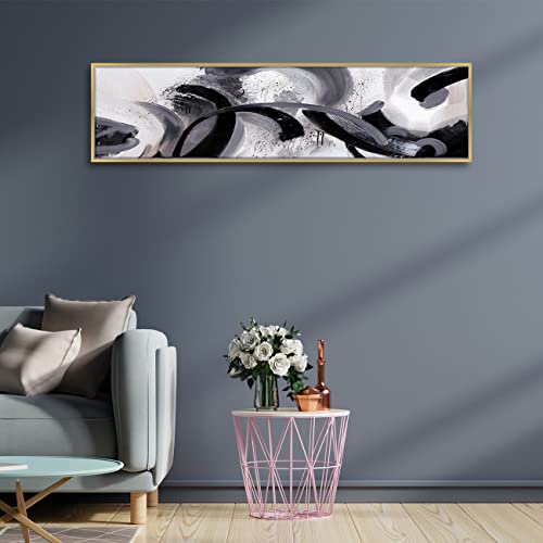 Image of PAINTINGMANTRA Brush Stroke Abstract designs Large Canvas Painting Framed Panel Wall Painting, Luxury Paintings for Home Decoration, Living room, Bedroom, and Office Decor (White, 13x47 Inch)