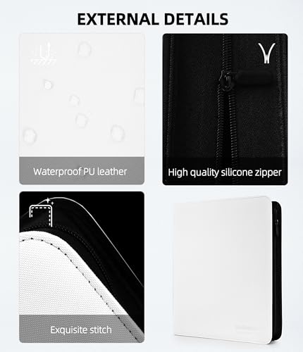 Image of Premium 12 Pocket Card Binder, Holds 480 Cards for MTG TCG Sports Game Cards(White,12 Pocket) | Side-loading card binder with zipper and no-ring design. Holds 480 cards in clear pockets.