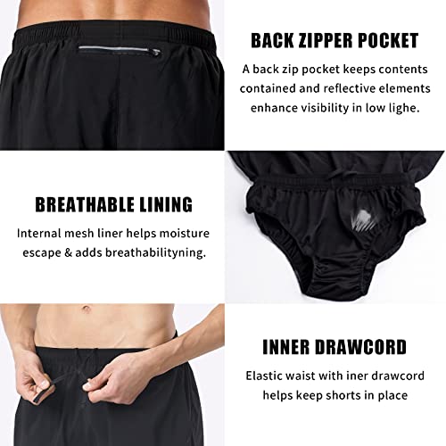 NAVISKIN Men's 5 inch Running Shorts Lightweight Quick Dry Workout Shorts Zipper Pocket4