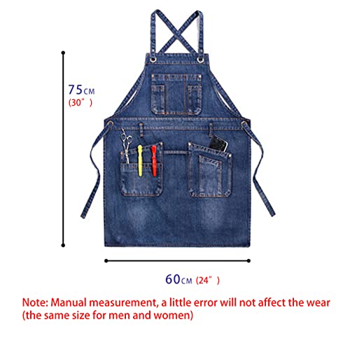 FYYYY Delantal Cocina, Delantal De Chef con Tiras Cruzadas En La Espalda para Hombres Y Mujeres, Delantal De Mezclilla para Pintar, Cocina, Cocina, Restaurante, Horneado,Strap b1,75x60cm - Imagen 5