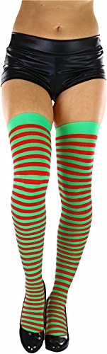 Image of ToBeInStyle Women's Opaque Hosiery Thin Striped Thigh High Long Stocking