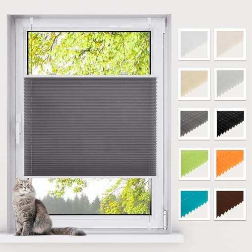BelleMax Plissee ohne Bohren Klemmfix, Anthrazit 90x200cm(BxH), Easyfix lichtdurchlässig Sichtschutz und Sonnenschutz… – Ansicht 1