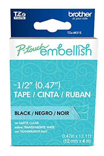 Image of Brother P-Touch Embellish Black Print on Matte Clear Tape Patterned Tape TZEM31S - ~ inch Wide x 13.1' Long for use with P-Touch Embellish Ribbon & Tape Printer, TZE-M31S